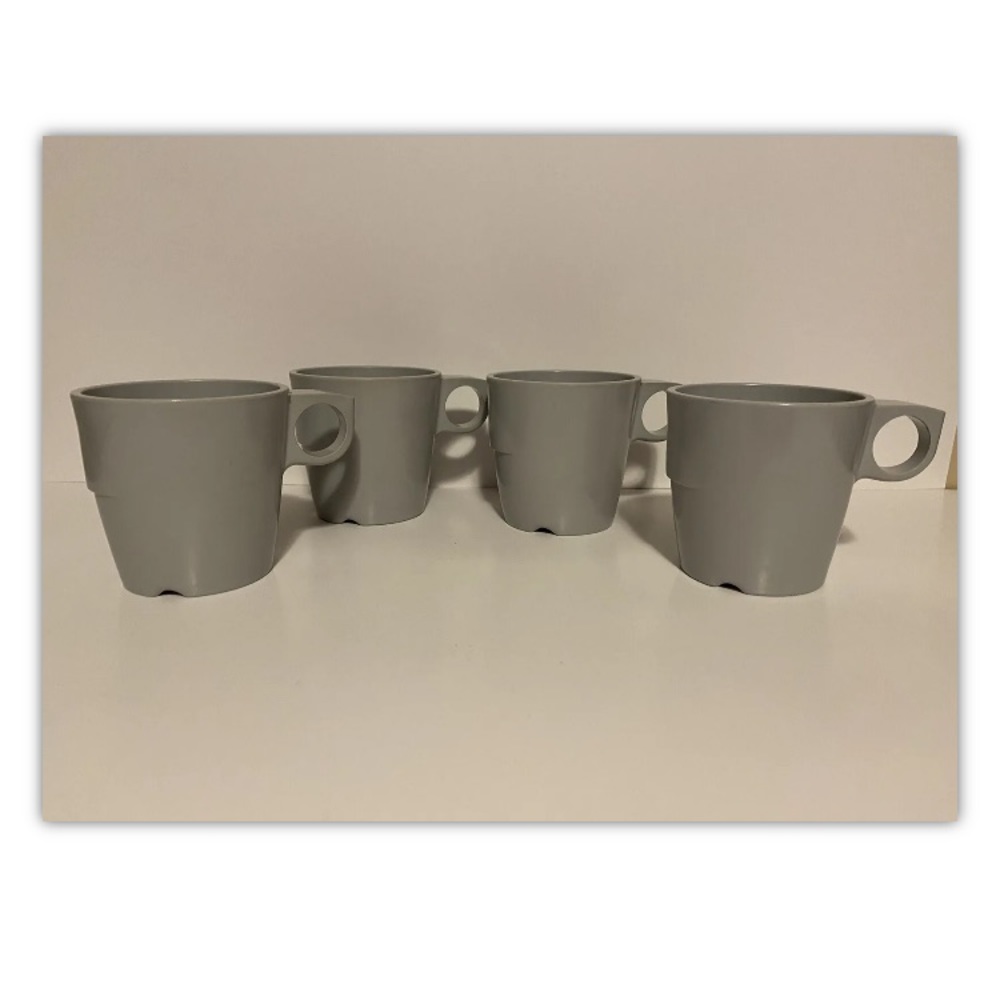 GPL Melmec Made In Canada Set Of 4 Grey Stackable Mugs. Vintage. MCM.